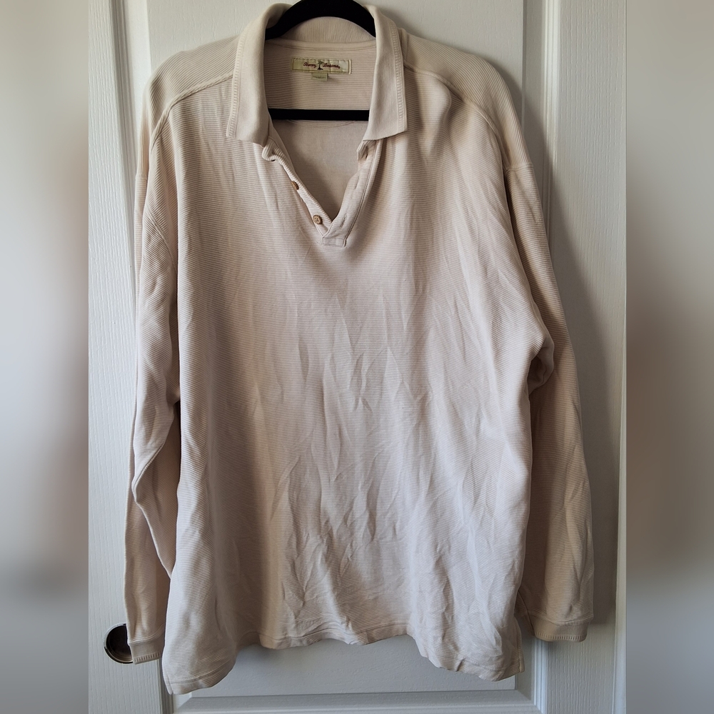 Tommy Bahama Men XL‎ Vintage Silk Cotton Ribbed Collared Long Sleeve Golf Casual